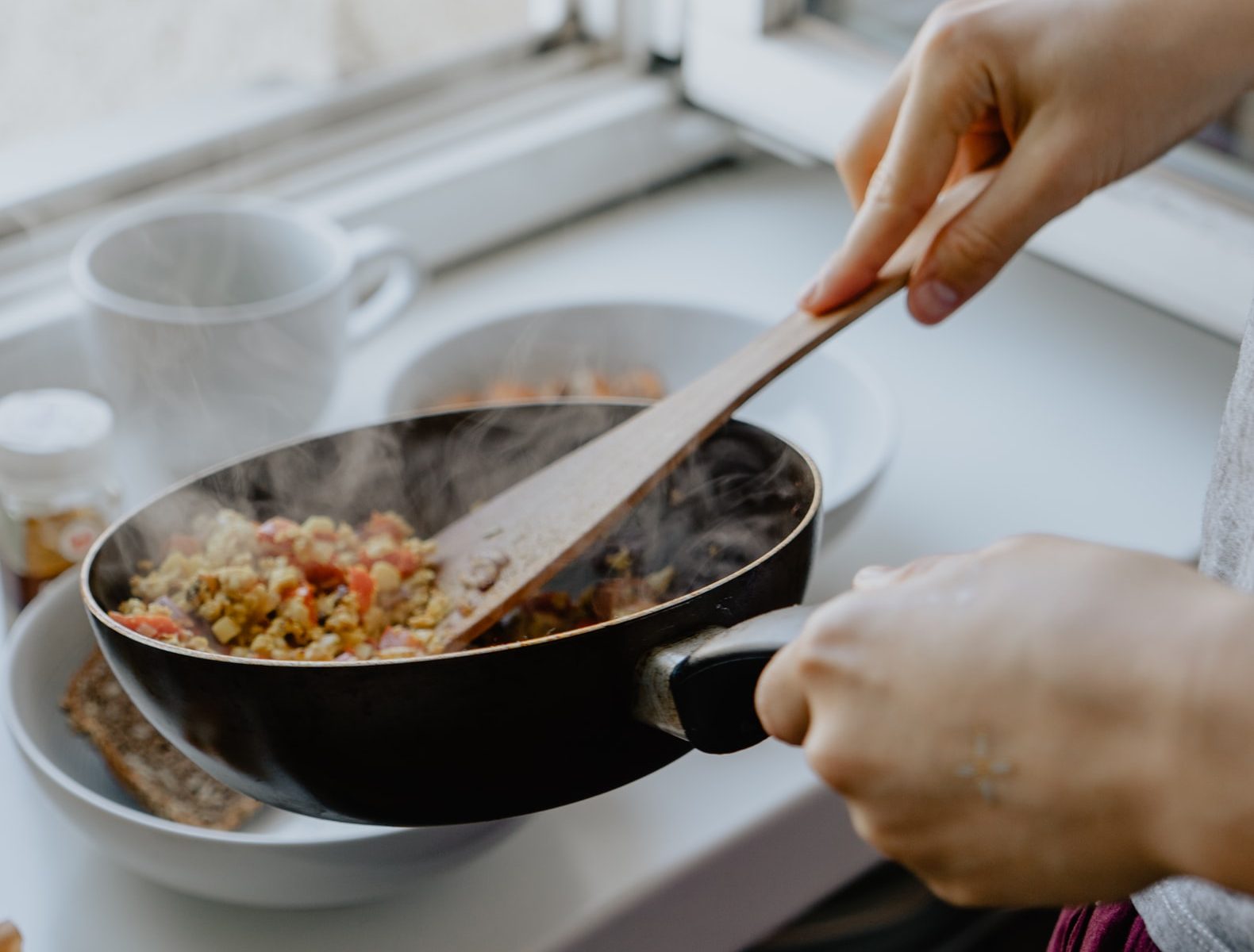 vegan cooking in a pan