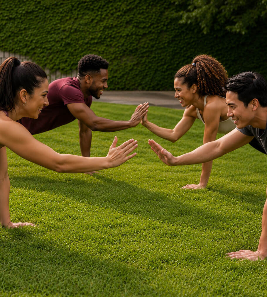 Collaborative fitness exercise representing teamwork, agility, and operational effectiveness.